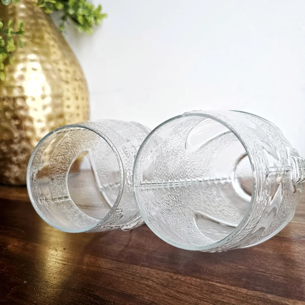 Libbey Vintage Football Glasses Set of 2 Raised Design Tumblers 7” Sports Barwar